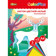 Картон цветной + белый немелованный 10л 5цв А4 Комус Класс ColorPics
